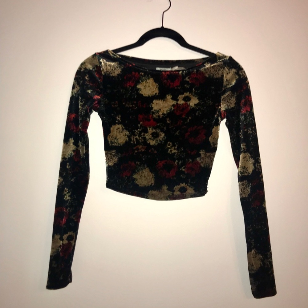 Urban Outfitters Floral Velvet Long Sleeve Top